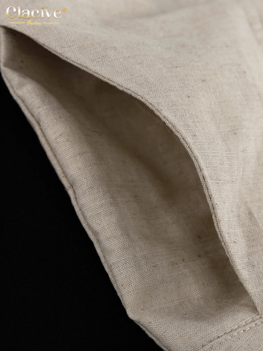 Clacive Summer Slim Khaki Linen 2 Piece Sets Women Outfit 2024 Fashion Sleeveless Tank Top With High Waist Shorts Set Female