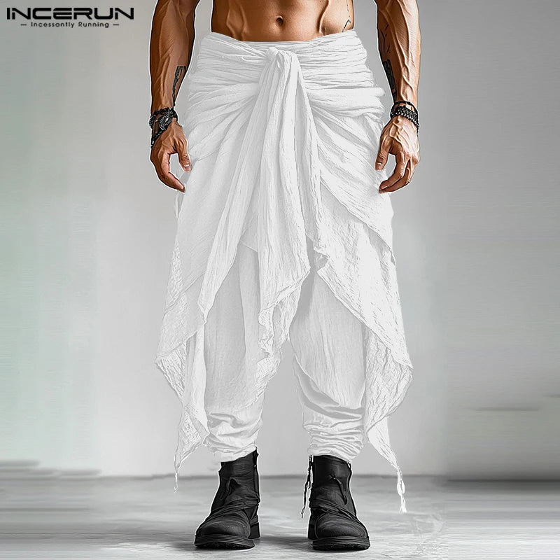 INCERUN Fashion Summer Spring Men Casual Pants Harem Pant Pleated Long Trousers Streetwear Oversize Men's Clothing S-5XL