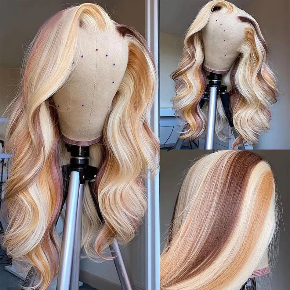 HD Body Wave 4/613 Blonde Ombre Lace Front Human Hair Wigs Remy Vietnamese 34 36 Inch Colored 13x4 Lace Frontal Wigs Pre Plucked