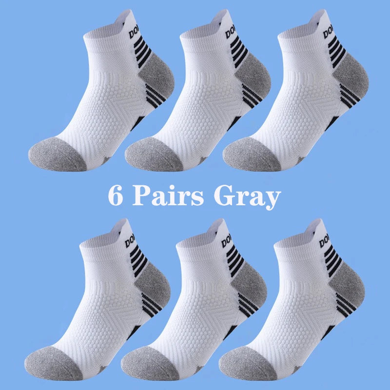 6 Pairs Marathon Running Socks Men Professional Sport Ankle Socks Thickened Towel Cushioned Tube Fitness Short Socks