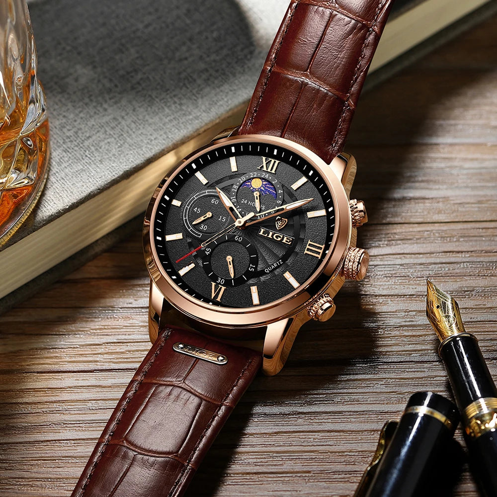 Men's Watches LIGE Top Brand Luxury Men WristWatch For Men Leather Quartz Watch Sports Waterproof Male Clock Relogio Masculino