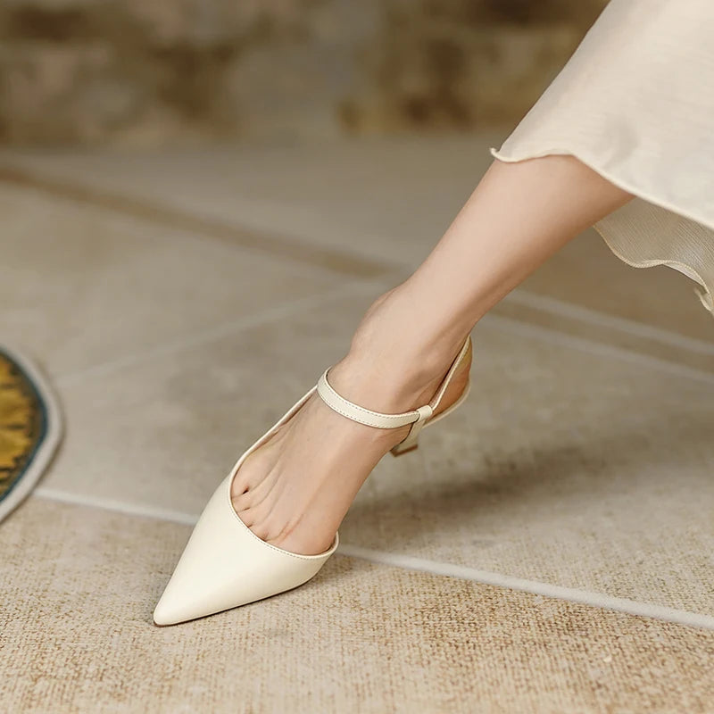 Fashion Slingbacks Women Pumps Spring Summer Office Ladies Party Prom Genuine Leather Pointed Toe High Heels Shoes Woman Sandals