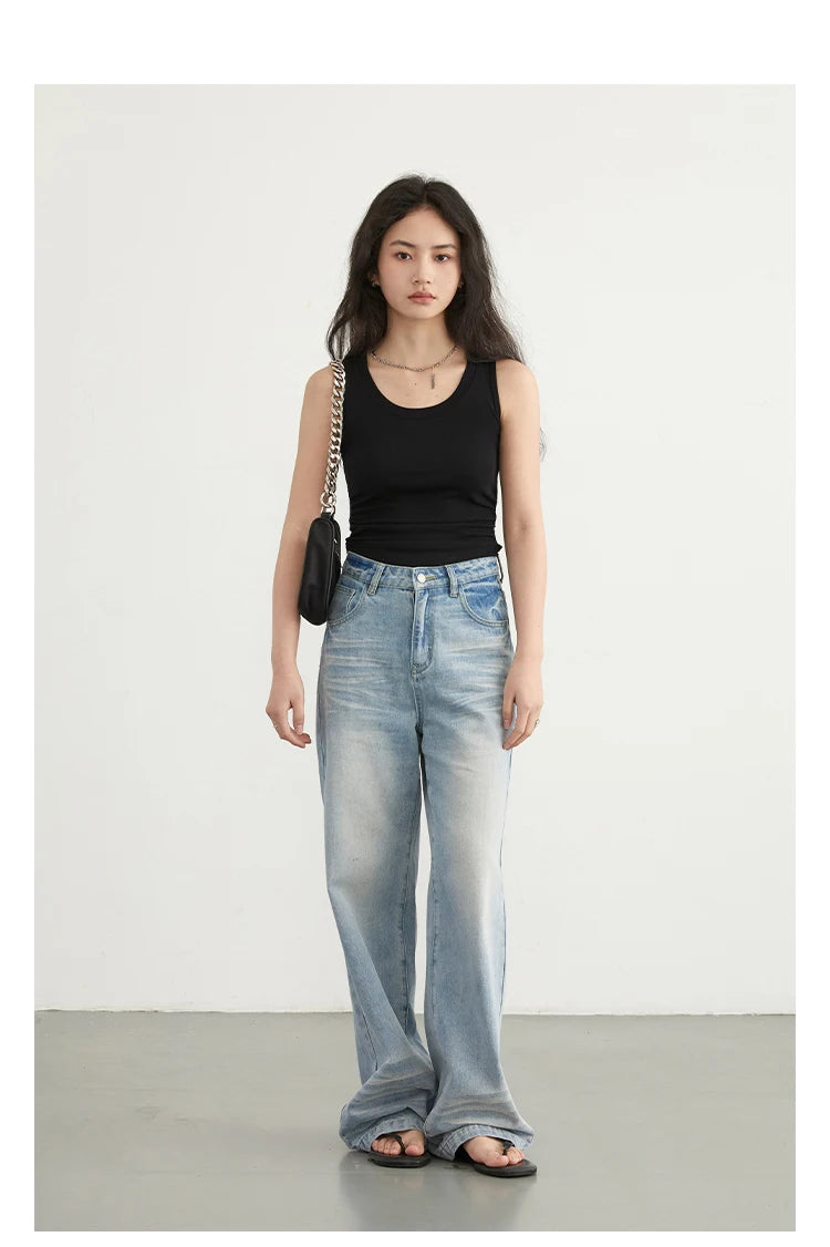 CHIC VEN Women Tanks New Solid Color Tees U-neck Pleated Vest Suspender Sleeveless Slim Female Top Spring Summer 2024