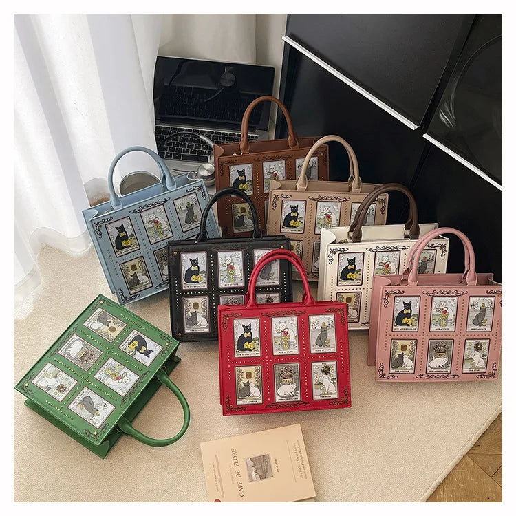 Vintage and Luxury Designer Bag Popular Fashionable Tote Bag Large Capacity with Delicate Embroidery Cat Printing Bag for Women