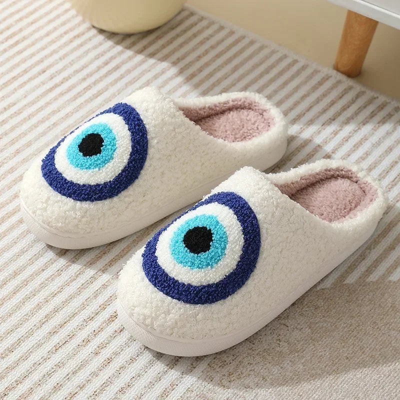 House Fuzzy Slipper Men Male Ghost Face Blue Evil Eye Home Shoes Plush Winter Warm Indoor Floor Non Slip Women Female Halloween