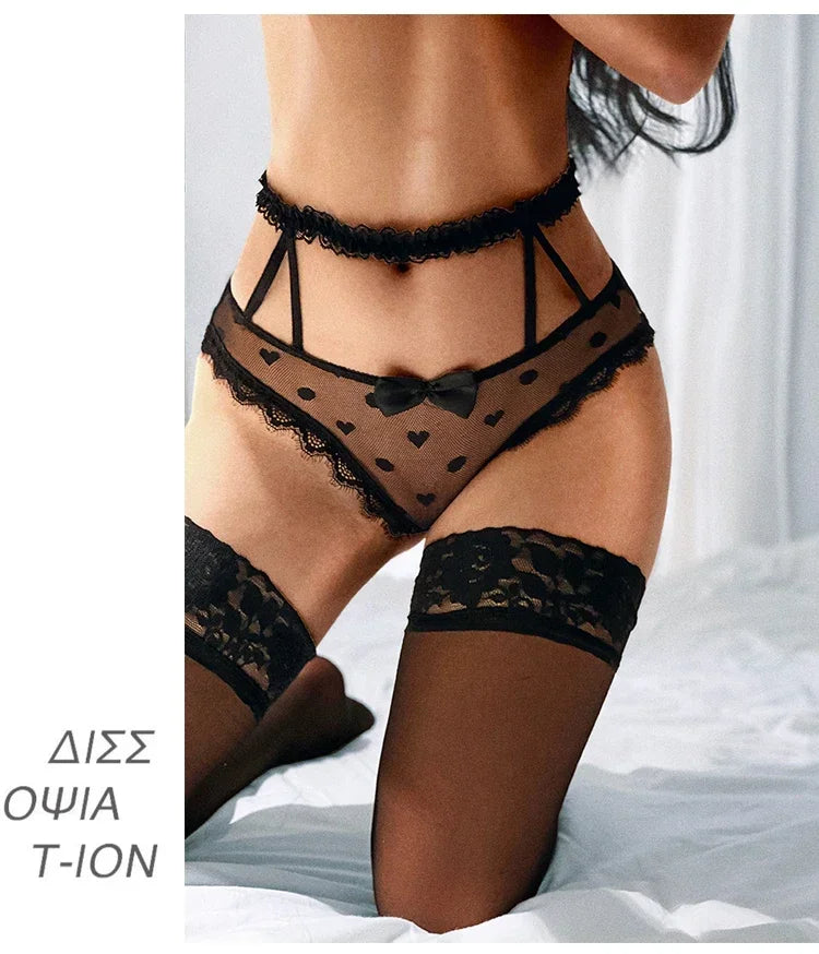 High Waist Amazing Mesh Panties Lace Sexy Underwear Women Transparent Hollow Out Lingerie Bow G Strings Intimates