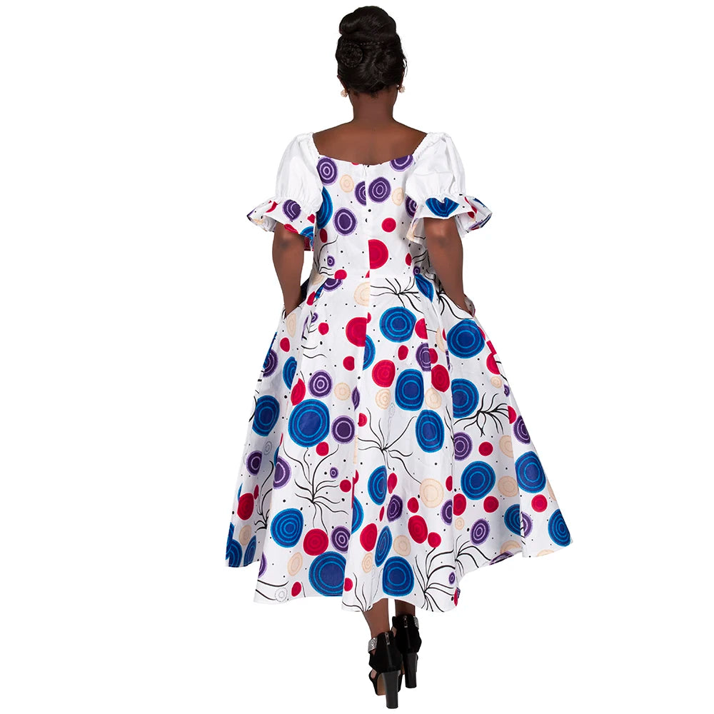 African Style Dresses for Women Puff Sleeve High Waist Gowns Ankara African Dress Princess Dress Robe Africaine Femme WY9970