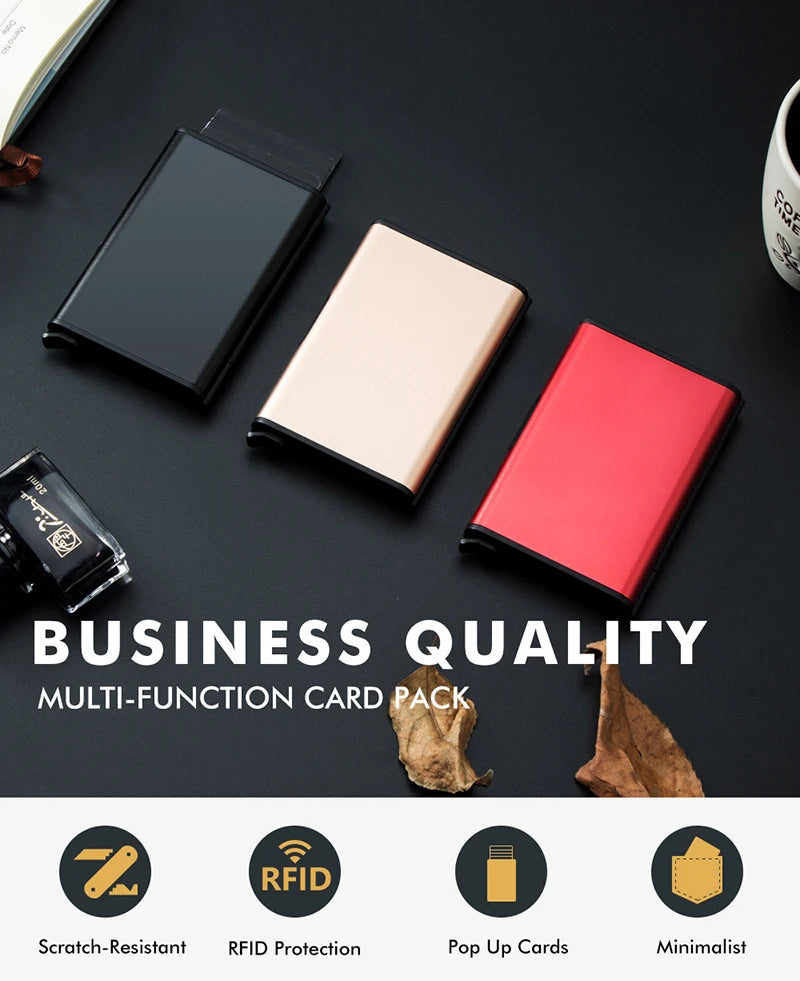 2023 Rfid Credit Card Holder Men Minimalist Coin Wallets Pop Up Metal Id Bank Cardholder Case Identification Card Holder Folders