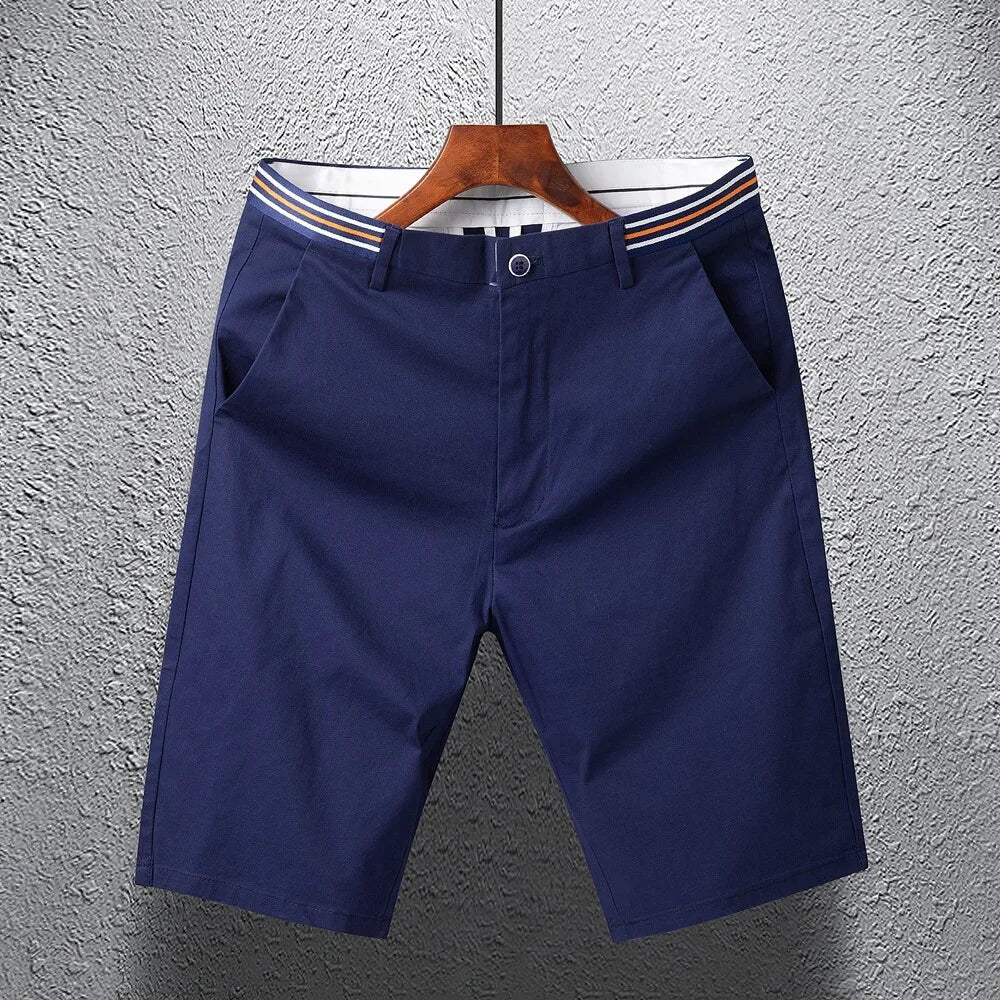 Mens Summer Casual Shorts Solid Color Business Casual Elastic Five Quarter Pants Cotton Breathable Workwear Shorts Men Clothing