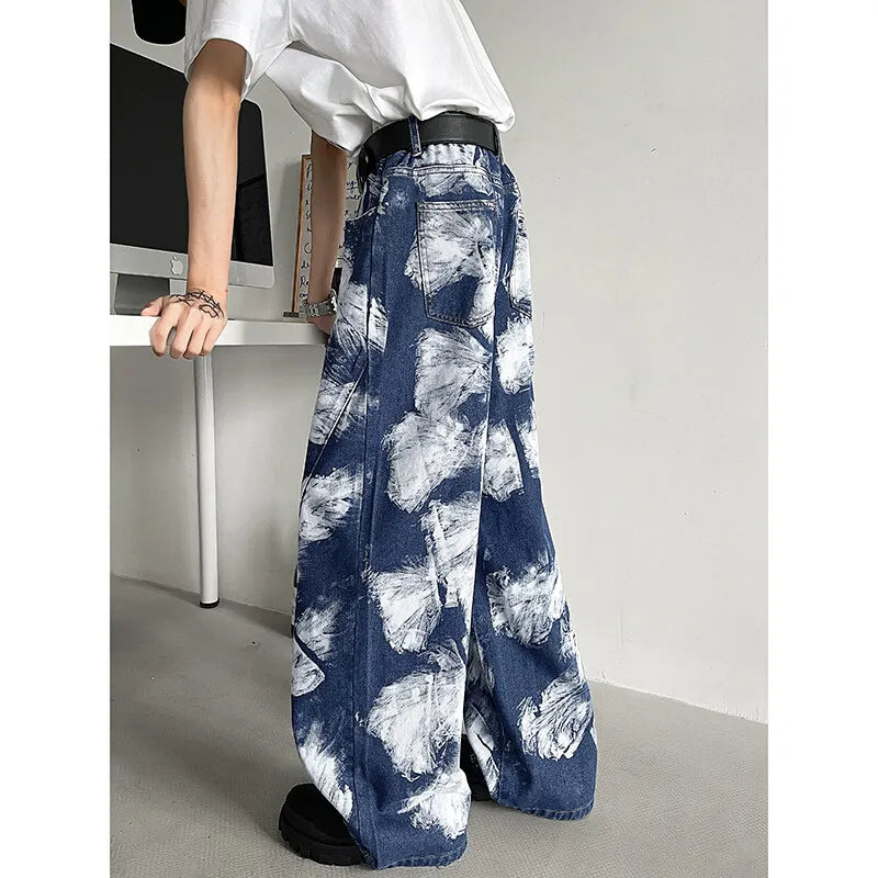 Straight Loose Fit Printed Streetwear Jeans Unisex Urban Fashion Trendy Casual Denim Pants mens Hip Hop Oversized Comfort 2023