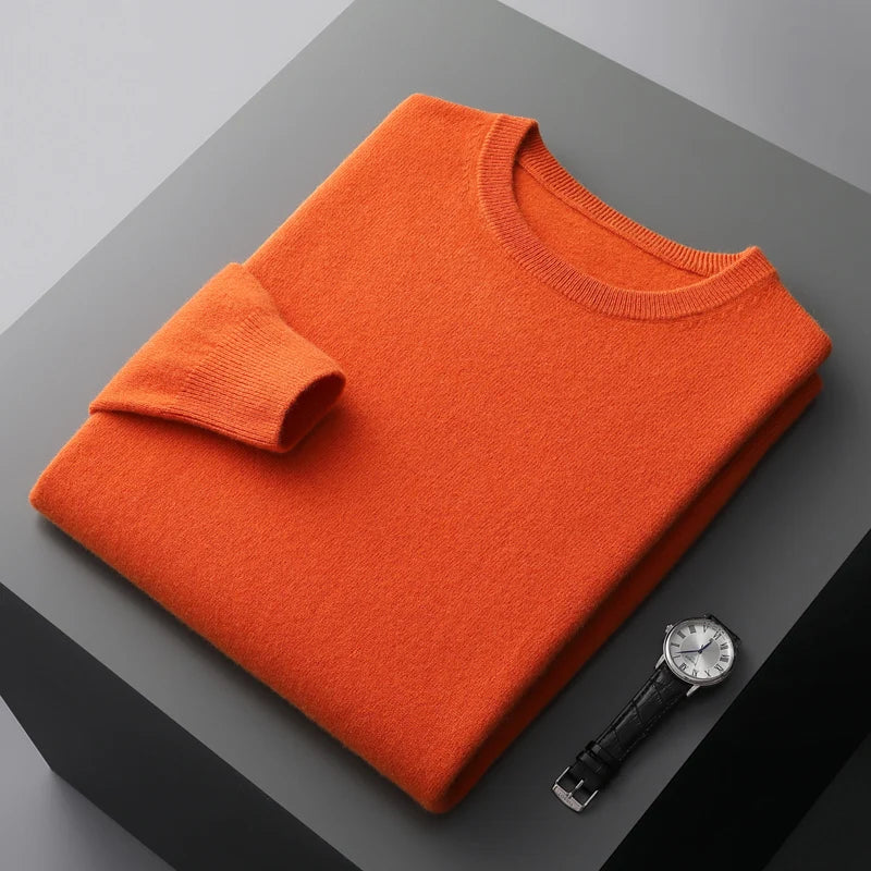100% Merino Wool Sweater Men's O Neck Pullover Tops One-piece ready-to-wear Autumn Winter Solid Color Sweater Versatile Basic