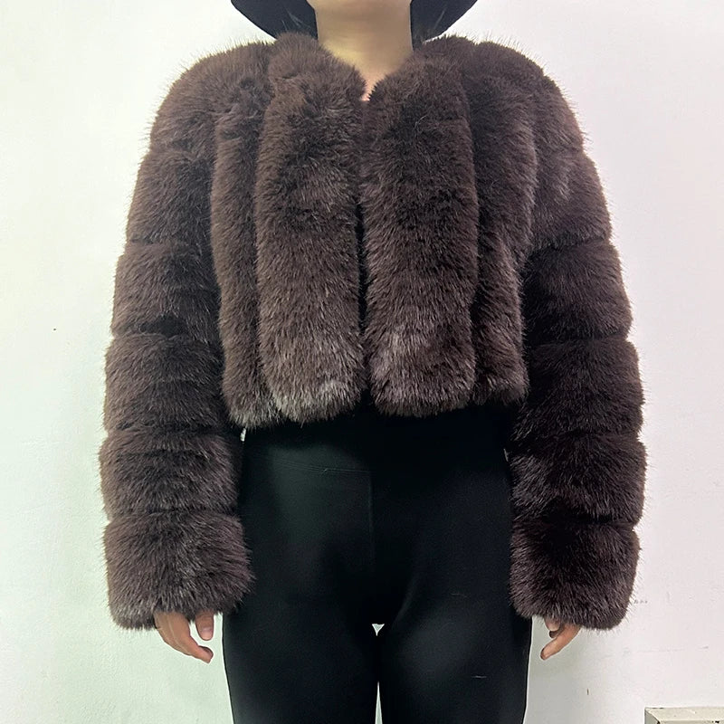 Faux Fox Fur Coat V-Neck Winter Woman Long Sleeve Warm Winter Coat Women Fashion Luxury New Fur Jacket Teddy Chic Outwear 2024