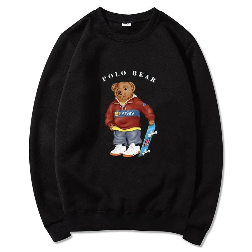 Men's casual and comfortable pullover, fashionable and versatile hooded sweatshirt with teddy bear pattern, sports shirt BAZAARHUBO