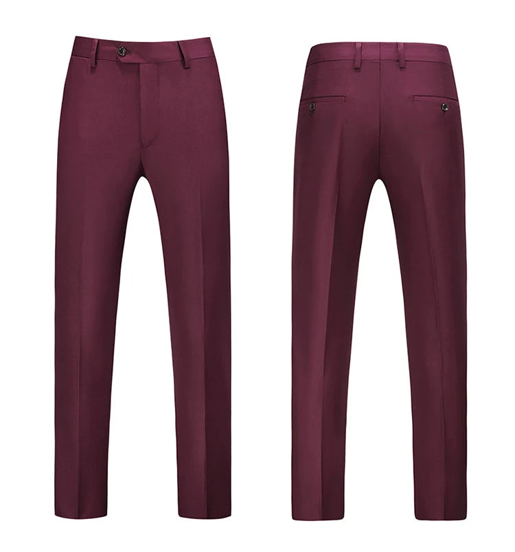 British Style Solid High Waist Trousers Men Formal Trousers High Quality Slim Fit Business Casual Suit Pants Groom Wedding Dress