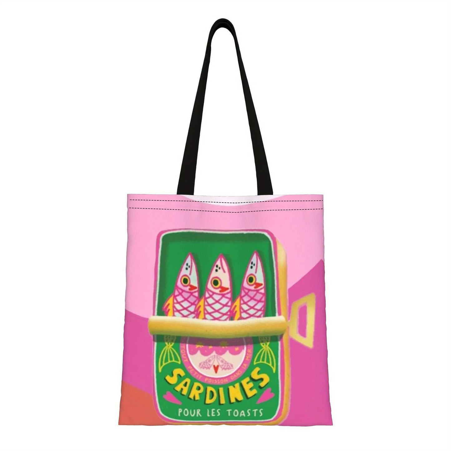 Women's Sardines in Pure Olive Oil Tote Bag Reusable Shopping Bag with Shoulder Straps Vibrant Pink & Red Fish Print Grocery Bag