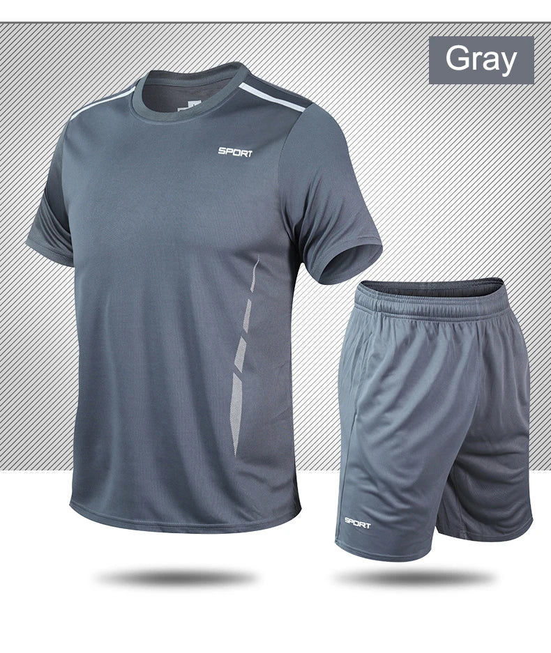 CHRLCK Men's Quick Drying Running Sets Breathable Hiking Fishing T-Shirt Short Soft Elasticity Gym Fitness Suits Outdoor Sports