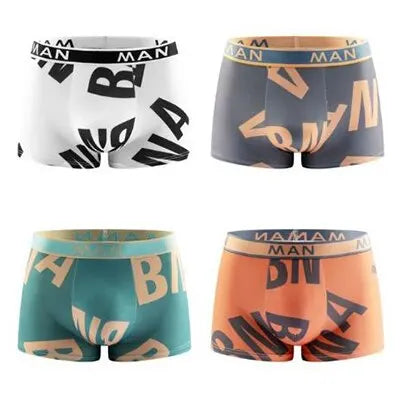 4Pcs Fashion Men Panties Seamless Letter Printed Underpants Breathable Man Underwear Plus Size Male Boxer Calzoncillo Hombre Hot