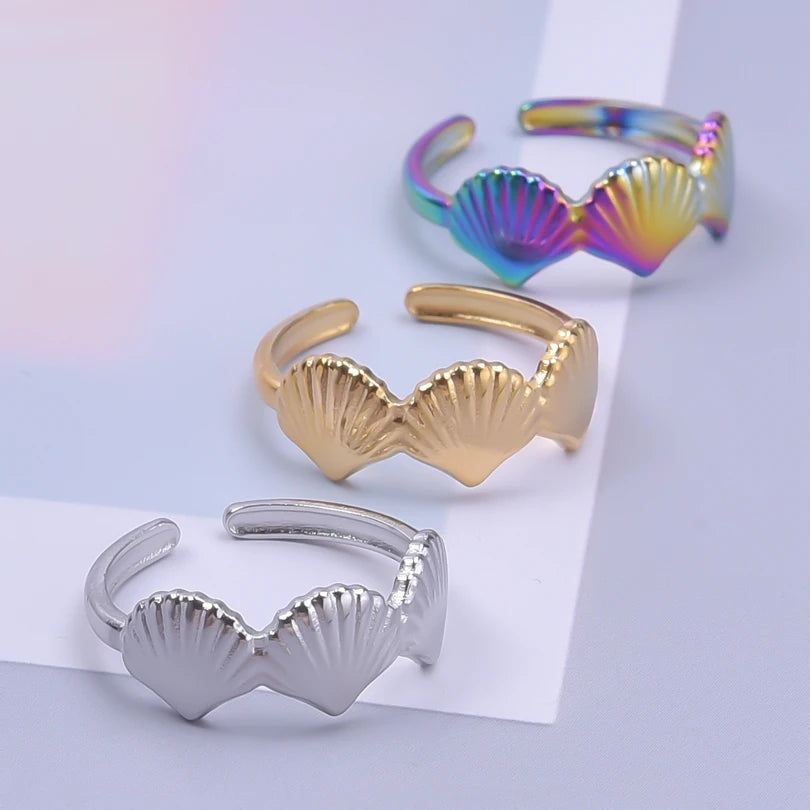Fashion 5pcs/lot Marine Jewelry Sea Animals Conch Starfish Shell Rings Stainless Steel Rings Jellyfish Scallop Oceans Women Gift