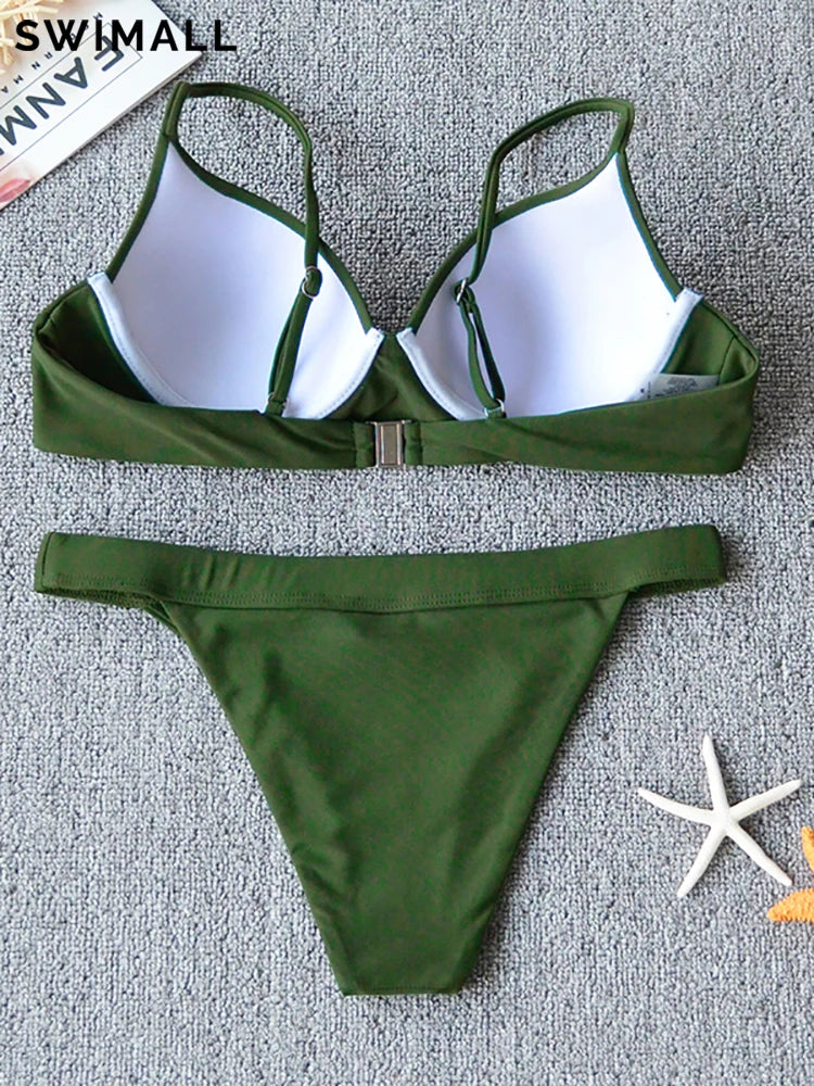 2026 New Sexy Push Up Bikini Swimsuit Women Swimwear Two-piece Bikini Set Solid Halter Bathing Suit Beach Wear Female Biquini