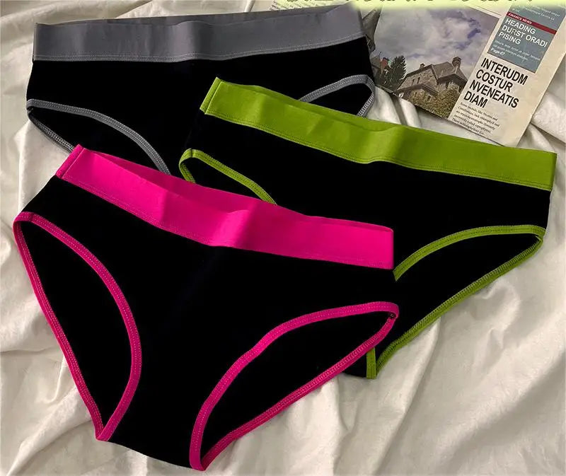 5Pcs/Set Sport Cotton Panties Women Middle Waist Briefs Girls Solid Color Underwear Breathable Underpants Color Blocked Triangle
