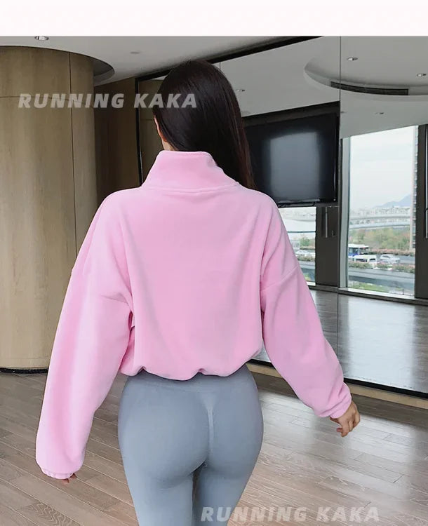 Women Loose Cropped Jacket Loose Zipper Sweatshirt Y2k Long Sleeve Coat Cardigan Sportswear Streetwear Drawstring Tops Clothing