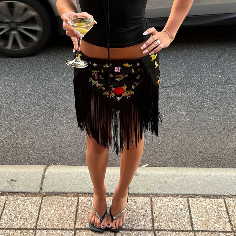 Fashion Leopard Fringed Patchwork Women's Skirts Irregular Double-Sided Lady Mini Skirts 2026 Summer Chic New Female Streetwear