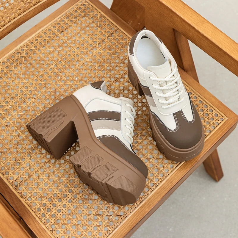 DIMANYU High heels Ladies Spring 2026 New 11cm Fashion Women's Shoes Platform Genuine Leather Lace-up Ladies Shoes