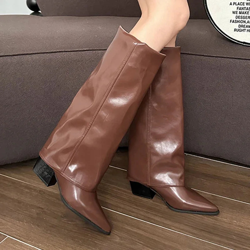 Women Chunky High Boots Pointed Toe Shoes Sexy Lady Dress Gladiator Autumn New 2024 Trend Retro Fad Woman Boots Goth Botas Mujer