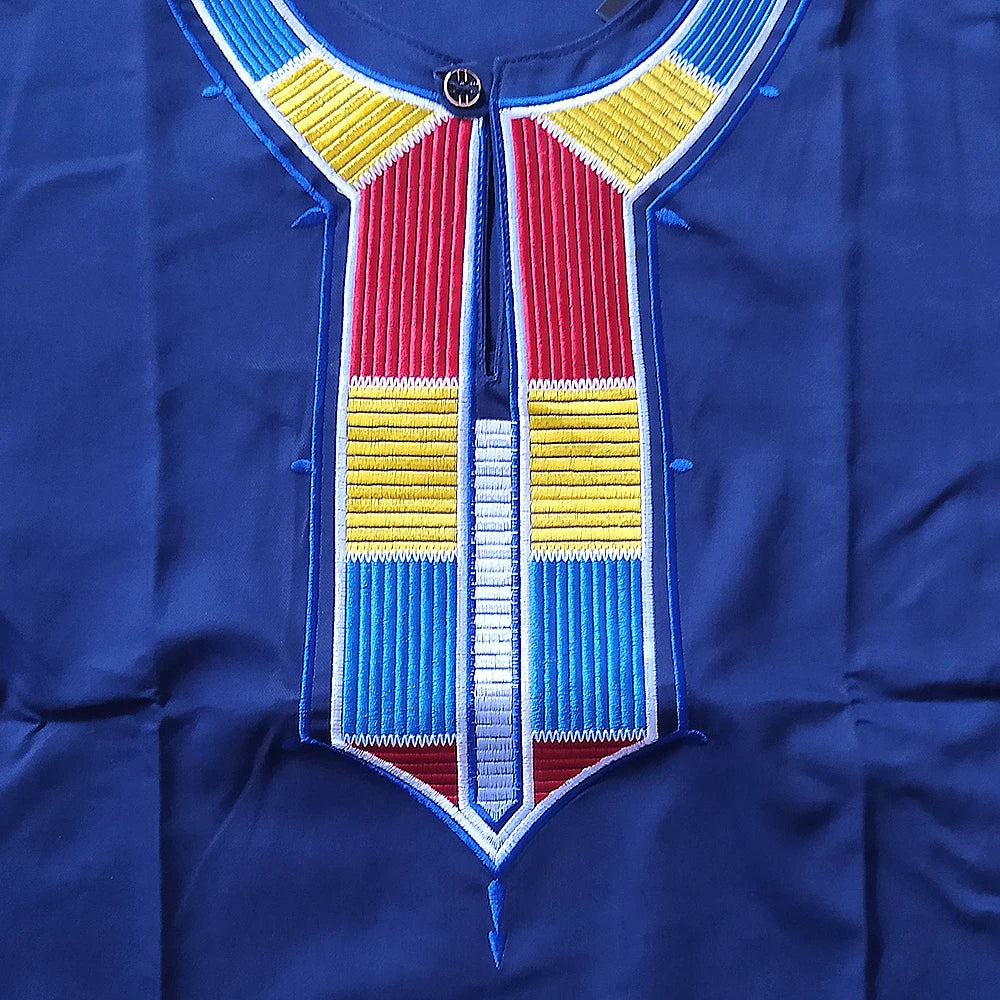 Colorful Embroidery African Men's Shirts Fashion Round Collar Loose Casual Blouse Cotton Tops Short Sleeve Tee Summer 2023