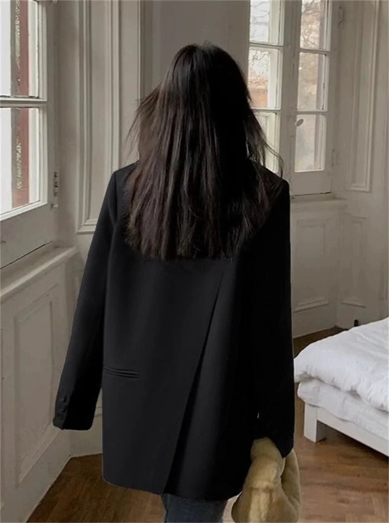 Back Slit Design Blazer Coat For Women Casual Korean Streetwear Chic Long Sleeve