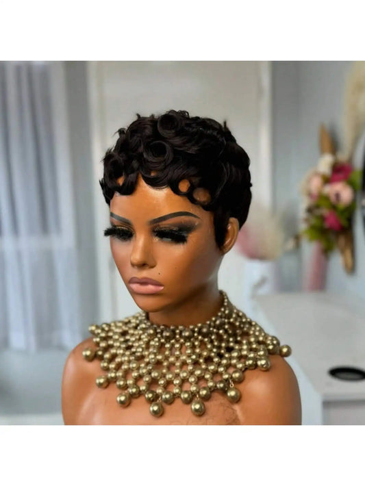 Short Pixie Wigs Short Black Curly Wigs Synthetic Hair Wigs  Natural Wavy Black Pixie Cut Wig Short Curly Layered Synthetic Wig
