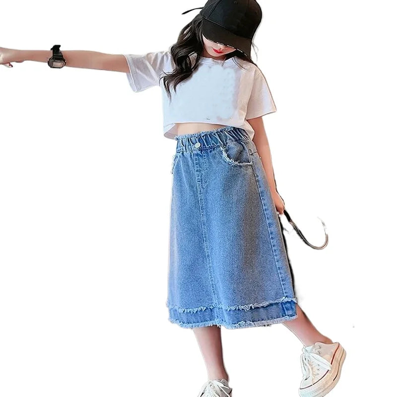 School Girls Denim Skirt Spring Summer New 2025 Casual Skirt for Children Fashion Teenage Kids Skirt 9 13 14 Years