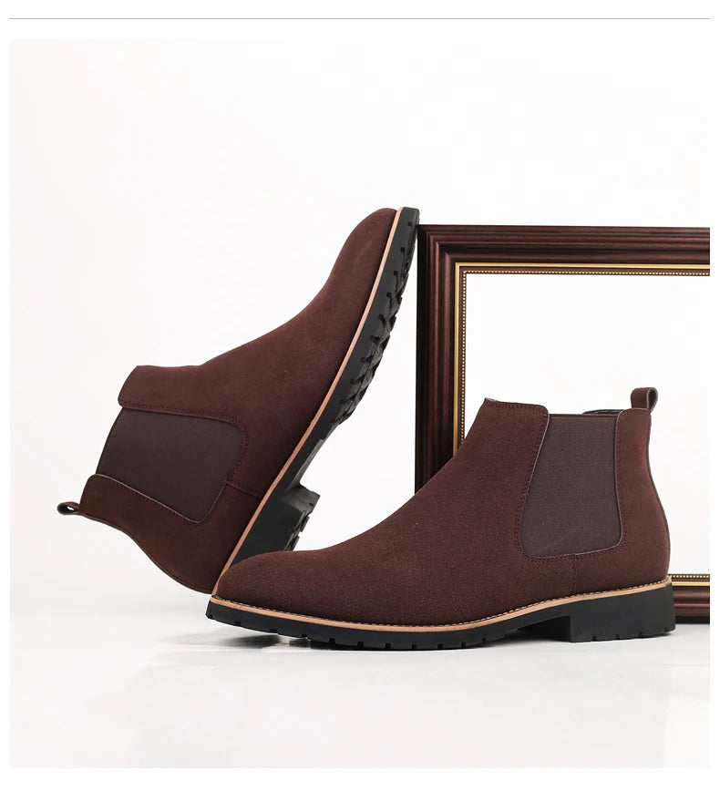 Fashion Men's Ankle Boot New Leather Men's Chelsea Boots Men Shoes Casual Black Sleeve Boots Outdoor High Top Wedding Shoes Male