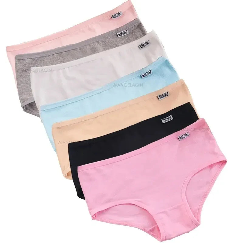 7pcs Women's Cotton Panties Plus Size Sexy Briefs Girls Breathable Soft Lingerie Cute Solid Color Underwear