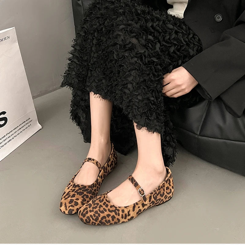 Leopard Print Women Loafers Flats Fashion Shallow Shoes 2026 Spring Ladies Elegant Soft Sole Mary Jane Shoes