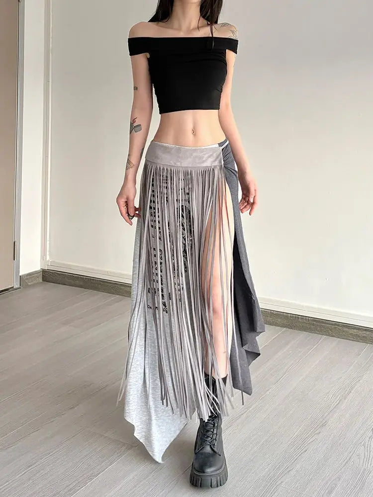 2026 Summer Fashion New Women's Street Style American Style Half Skirt Irregular Split Letter Sexy Hot Girl Half Skirt