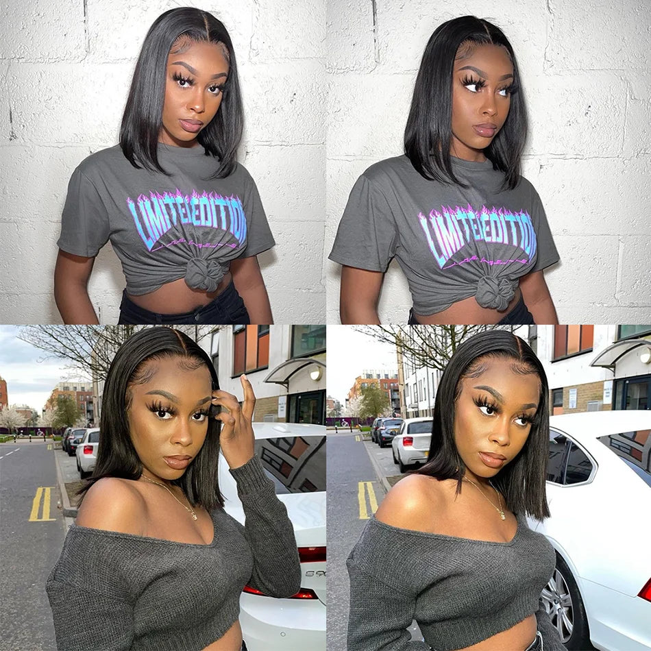 4x4 Bob Lace Closure Wig Indian Straight Human Hair for Black Women 4x1 Highlight Bob Lace Front Human Hair Wigs Blunt Cut Wig