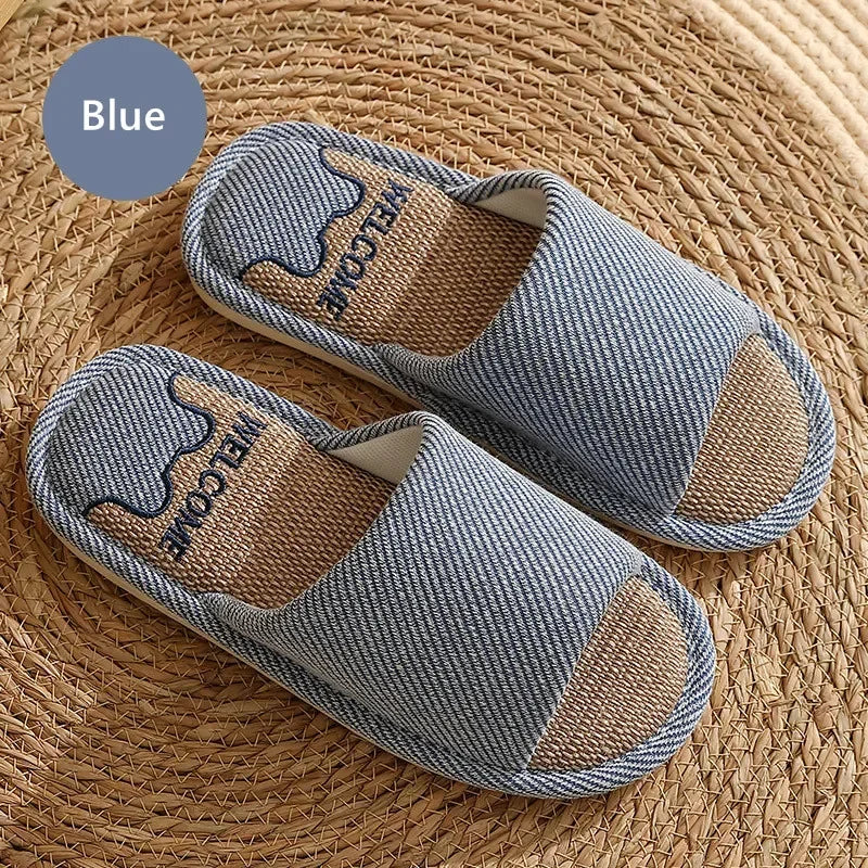 Couples Home Linen Slippers Women Indoor Soft Comfortable Bedroom Slides Men Leisure Non Slip House Shoes Platform Cotton Flats