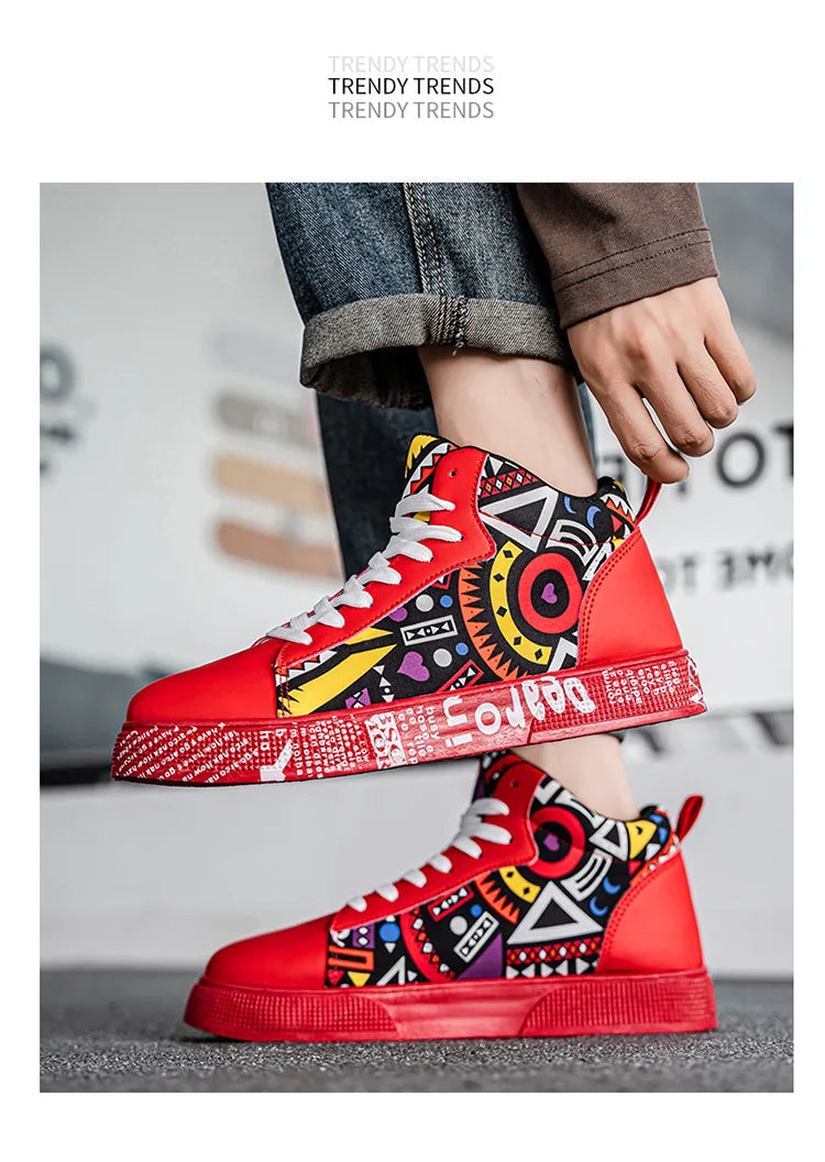 Mens Casual Sport Shoes 2026 Autumn Fashion Comfort Non Slip Casual Sneakers Platform Outdoor Running Shoes Graffiti Board Shoes
