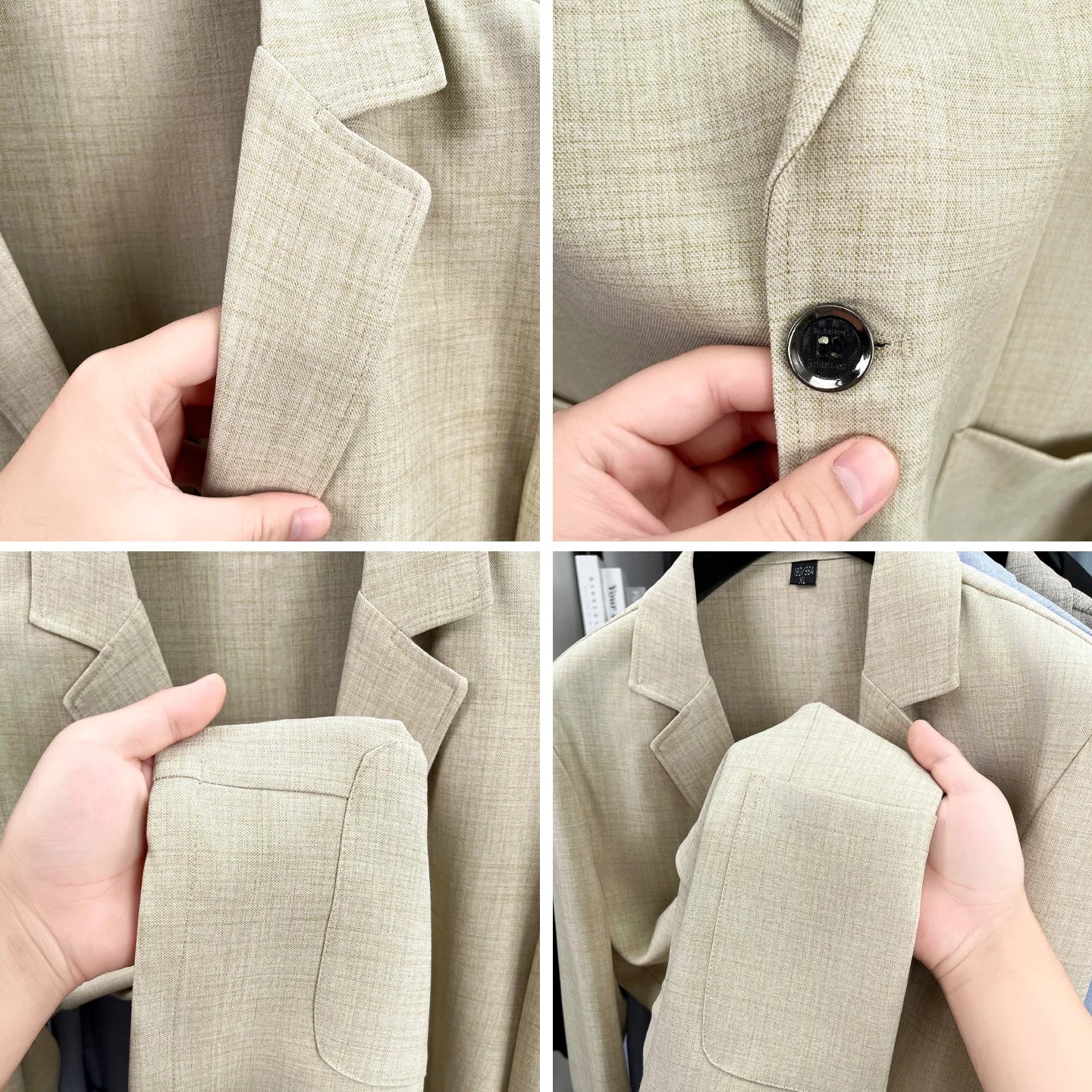 Mens Linen Blend Suit Jacket Lightweight Smart Casual Blazer Summer Sun Protection Outerwear Coat Wedding Prom Vacation Beach