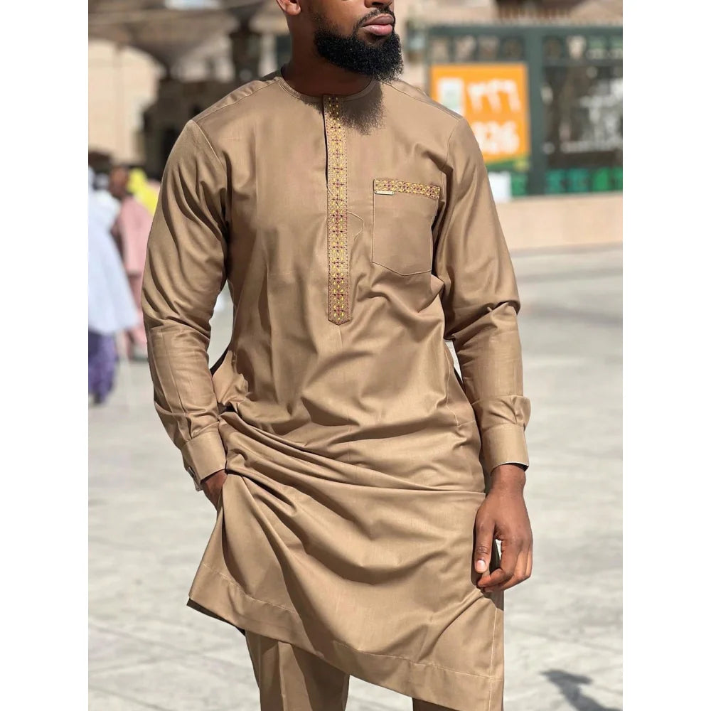 2026 New African Traditional Men's Set Casual Slim Fit Men's Suit Fashion Travel Men's Set Kaunda Style Men's Two Piece Set
