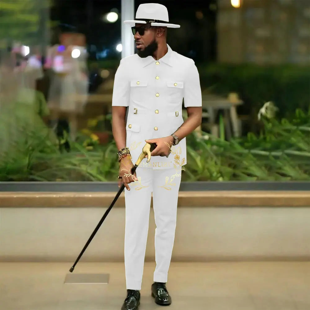 African Style Suits Men For Wedding Customized 2 Pieces Single Breasted Jacket Pants 2 Pieces Groom Tuxedos costume homme