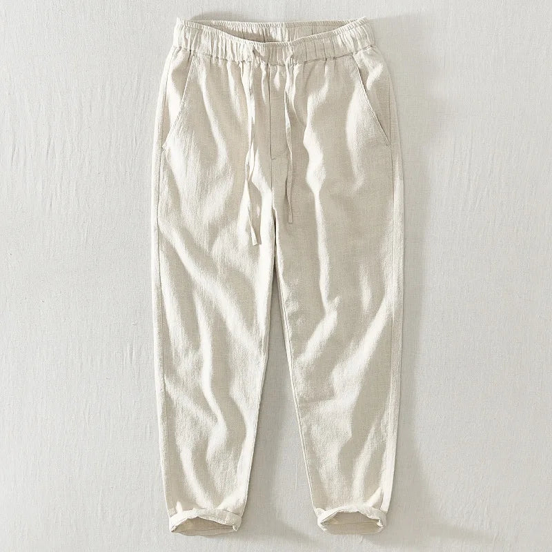 Men's 70% Linen Casual Ankle-Length Pants Loose Straight Harem Trousers Spring Summer Comfortable Breathable Fashion 2023