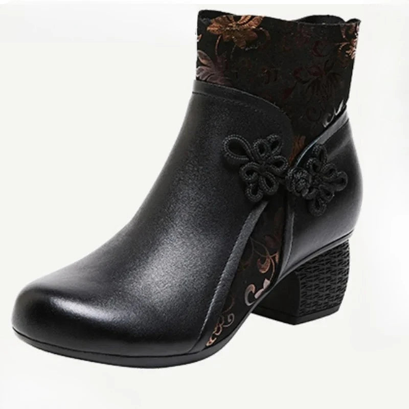 2025 Leather Ankle Boots Women High Heels Black Shoes for Women Handmade Genuine Leather Women Knight Boots Sale