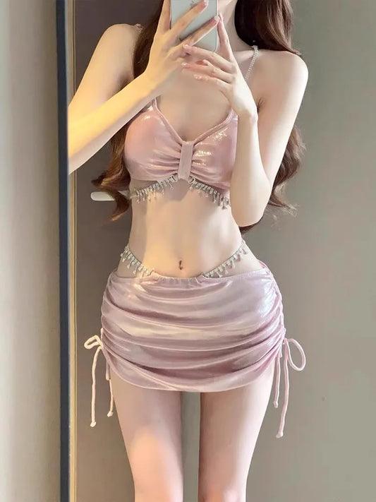 Sexy Bikini Swimsuit Women's Three-piece Set Diamond Photography Beach Vacation Hot Spring Swimming Costume 2023 New Arrival