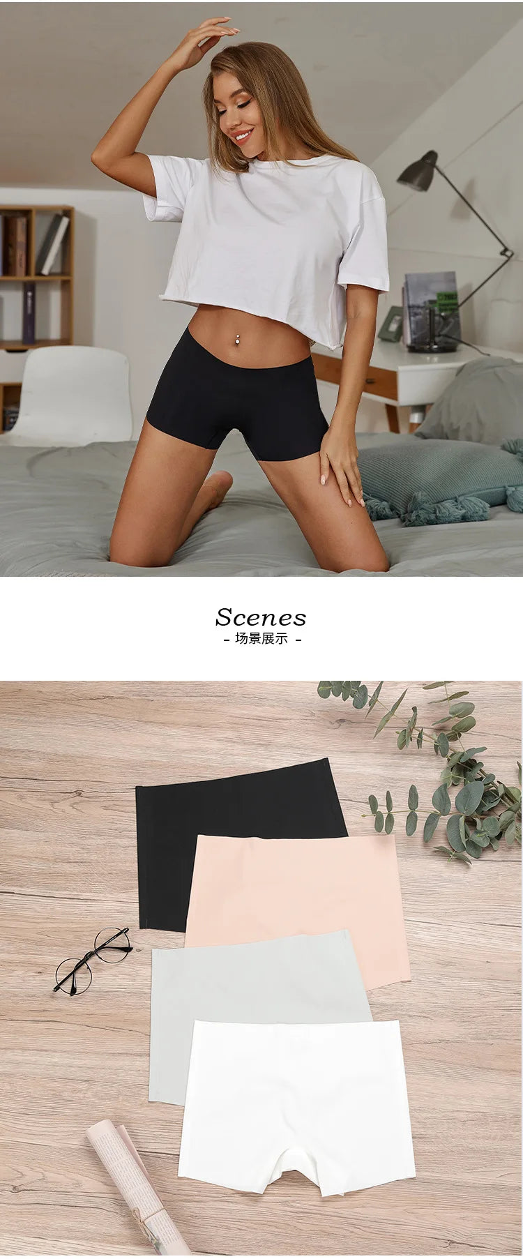 Safety Pants Women's Boxer Underwear Traceless Mid Waist plus-Sized plus Size Ice Silk Leggings Women Can Wear outside
