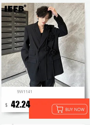 IEFB Metal Button Design Men's Blazers Shawl Collar Oblique Placket Design Casual Clothing Solid Color Male Suit Jackets 9W957