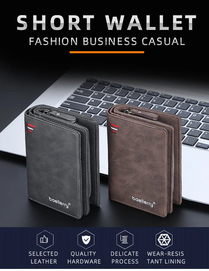 Baellerry New Men Wallets High Quality Brand Card Holder Short Male Purses Zipper Coin Pocket Large Capacity Men's Wallet