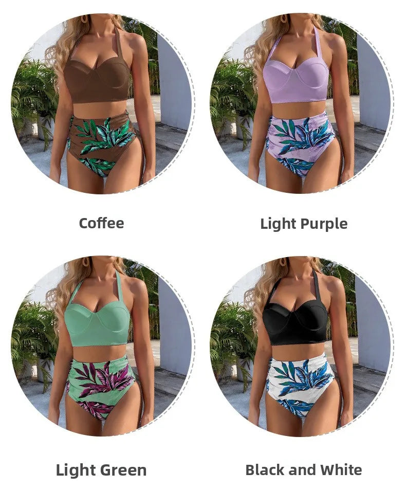Sexy High-Waist Bikini Split Swimsuit Hard Baggy Two-Piece Swimming Suit Trendy Poolwear Beachwear Comfortable Supportive
