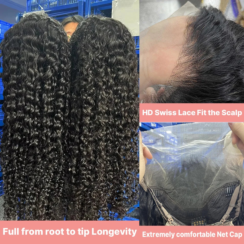300% High Density Burmese Curly Lace Front Human Hair Wigs HD Transparent 13x6 13x4 Deep Wave Lace Frontal Wig Real Virgin Hair 40 46 Inch Water Wave Human Hair Wigs For Women Preplucked Hairline